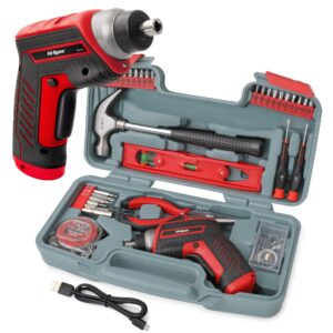 hi spec 35 piece red usb 3 6v electric power screwdriver diy tool kit a complete home hand tools box set with cordless rechargeable screwdriving 63c676c9ad64d